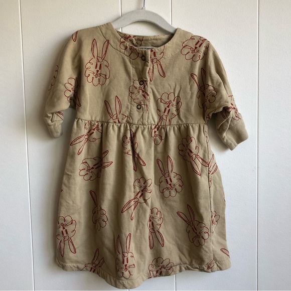 Bobo Choses Fleece Bunnies Dress - Sand/Red - Size 18/24M - Picture 4 of 6